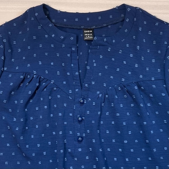 $5 ADD ON‎ with $15+ Bundle  Swiss Dot Baby Doll Top Blouse Sz S Blue EUC - Picture 3 of 8